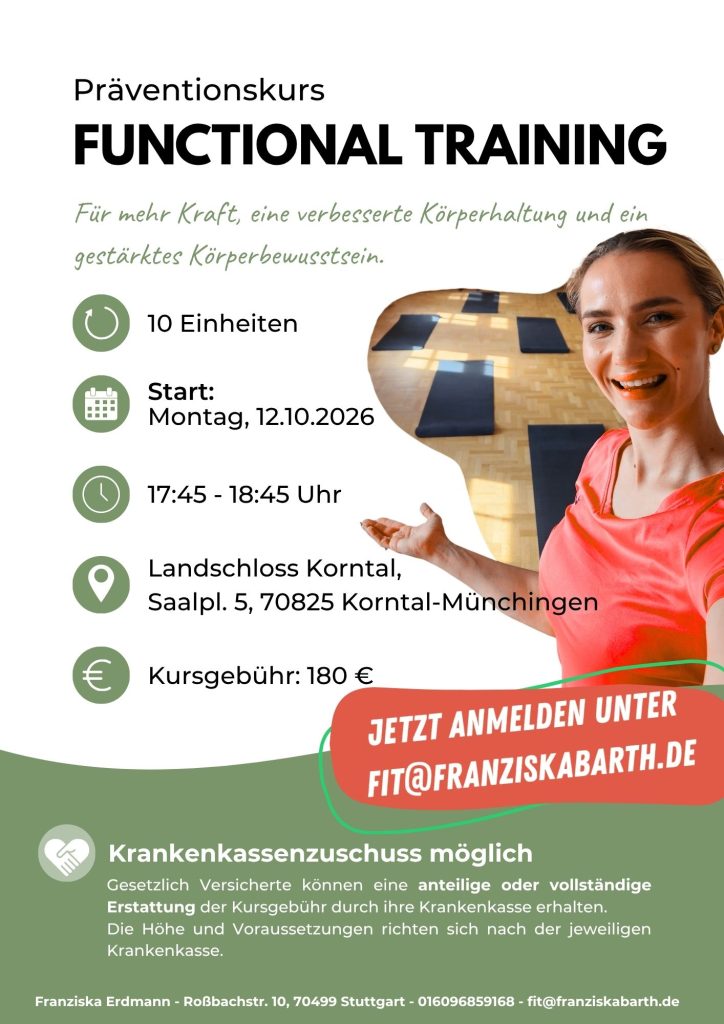 Functional Training Präventionskurs nach § 20 SGB V für Kraft und Körperhaltung in Weilimdorf und Korntal mit Franziska Erdmann.